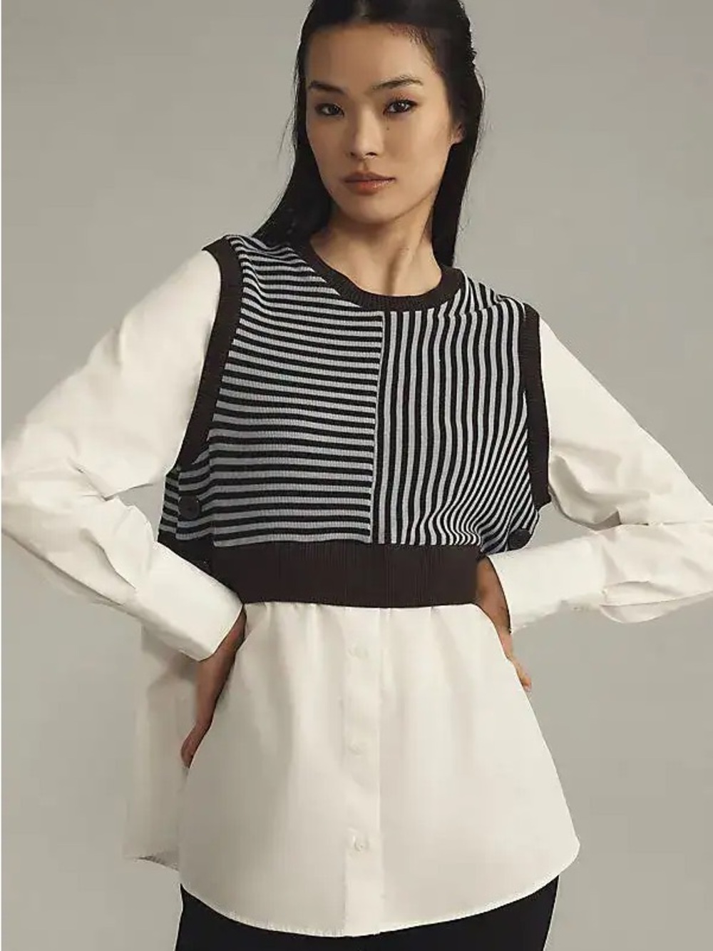 Anthropologie Maeve Long Sleeve Len Twofer Sweater Vest Top Large